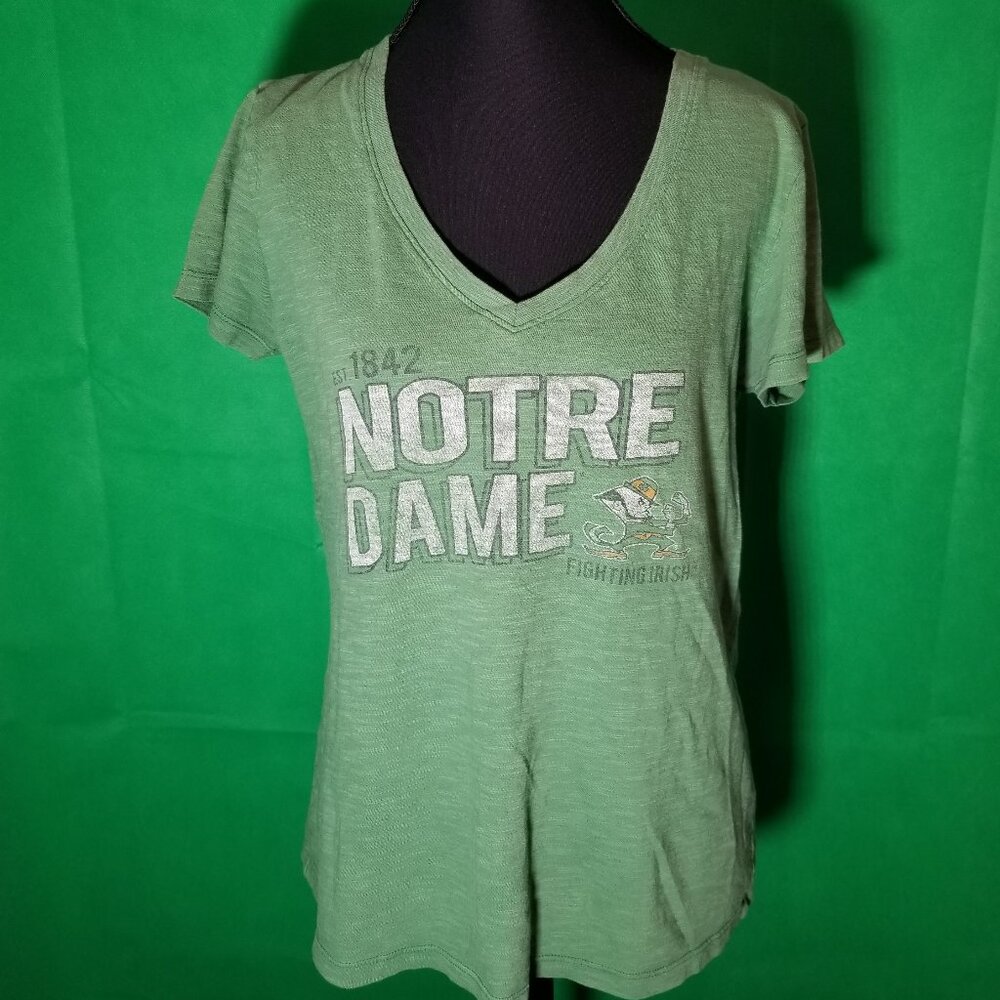 '47 Womens Large Notre Dame Fighting Irish Football Green V Neck‎ T Shirt